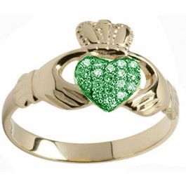 Gold Emerald .07cts Claddagh Ring