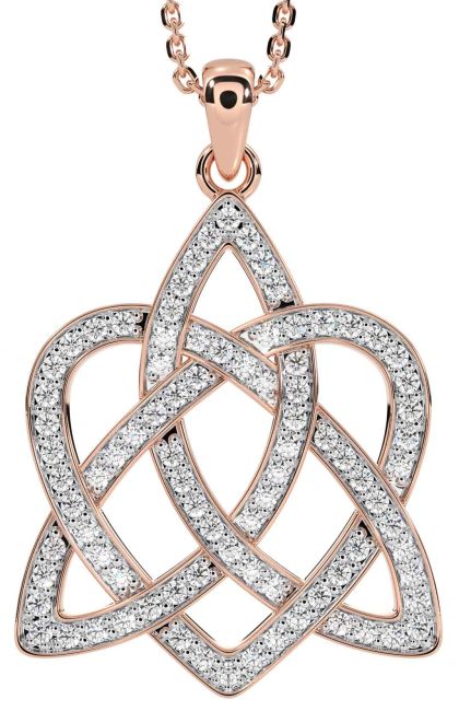 diamond rose gold silver celtic knot heart pendant necklace