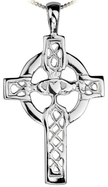 Silver Claddagh Celtic Cross Necklace